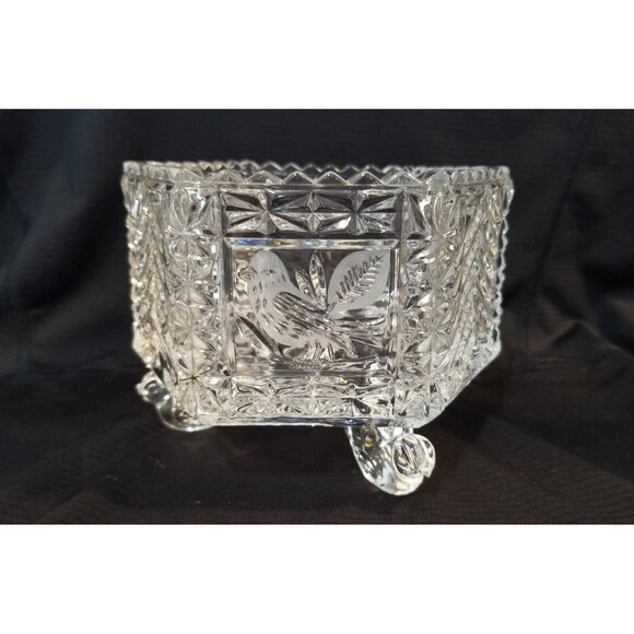 Hofbauer Byrdes Germany Hexagon Crystal Cut Glass Birds Footed Candy Dish No Lid - Picture 2 of 8